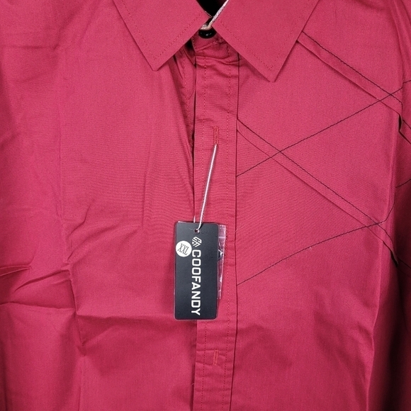 NWT Coofandy Mens Plaid Collar Button Down Long Sleeve Dress Shirt Wine Red XXL. - Picture 2 of 10